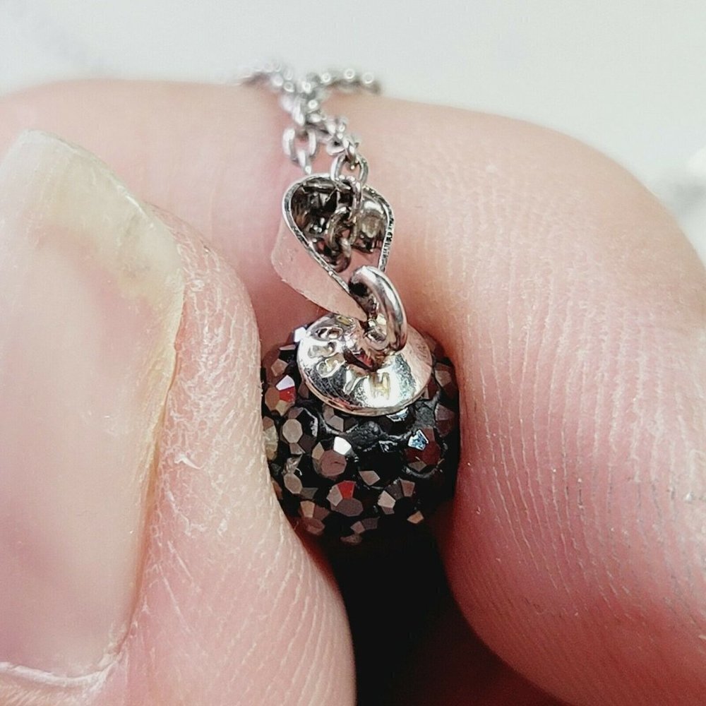 ATI 925 Indonesia Signed Sterling Silver Necklace Gunmetal Shambala Crystal Ball - Picture 7 of 11